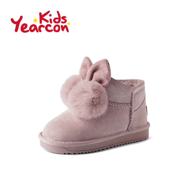 女童雪地靴意尔康童鞋2019冬季新款儿童短靴子兔耳朵磨砂