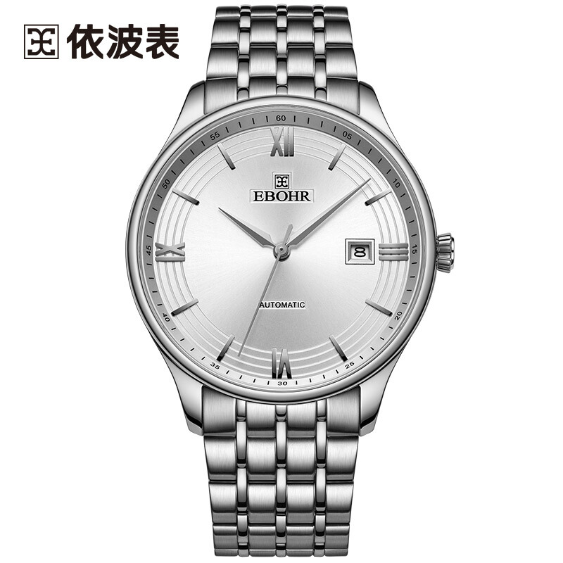 依波（EBOHR）男表手表机械表男日历时尚商务简约实心不锈钢防水腕表