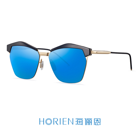 海俪恩 复古彩膜太阳镜 女款朋克金属太阳镜 蓝色 N6503