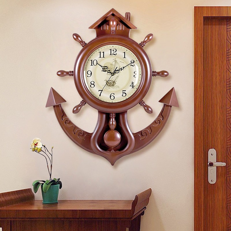挂钟 欧式船舵客厅挂钟创意静音时钟艺术挂表现代壁钟客厅摆钟经典石英钟表