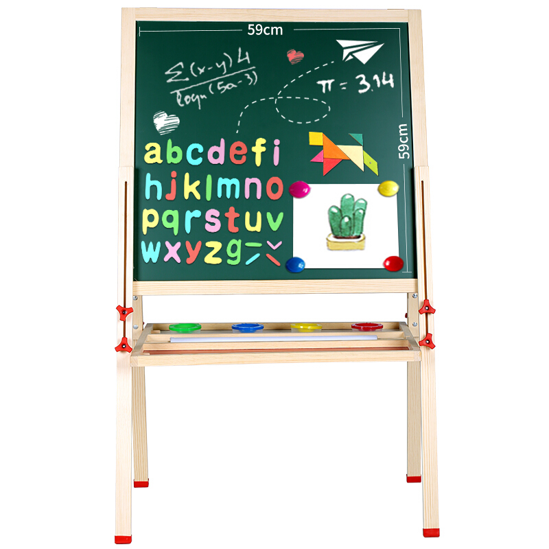 巧之木（QZMTOY）儿童画画板写字板玩具黑板白板家用 双面磁性可升降 早教绘画工具文具画架