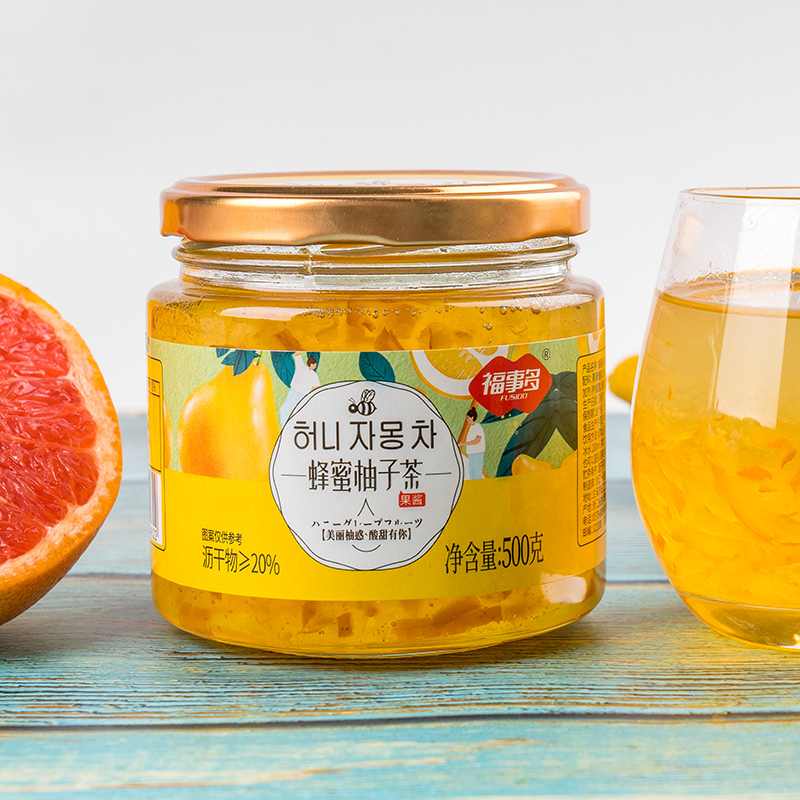 福事多蜂蜜柚子500g泡水喝的饮品 冲泡水果茶冲饮罐装