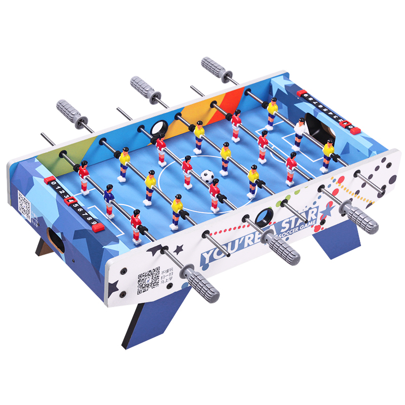 皇冠玩具（ HUANGGUAN ）蓝色升级6杆桌上足球机 木制桌面足球