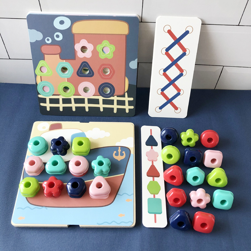 蘑菇钉拼插板儿童穿线串珠拼图2-5岁6宝宝手眼协调训练益智力玩具